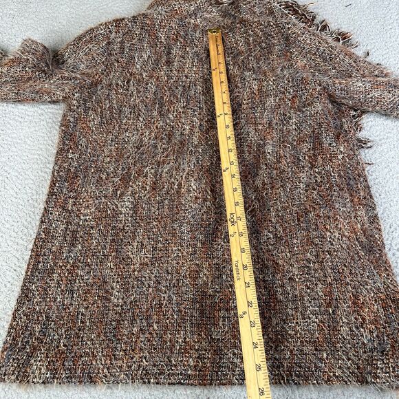 Wool Blend Open Front Fringe Sweater Womens P Brown Beige Knit Boho Intermix - Picture 10 of 13